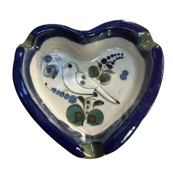 Vintage Ken Edwards Ashtray Mexican Pottery Blue Bird Tonala Signed 5.5" - Picture 2 of 7